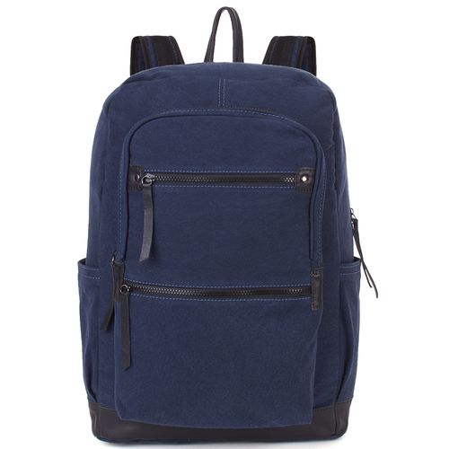 Mochila Grande Bolsos Lona - Azul Marinho