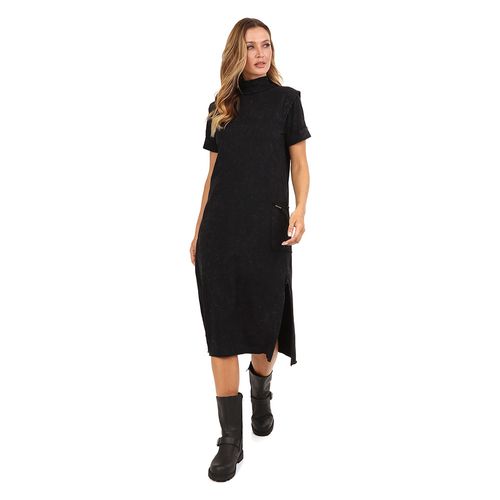 Vestido Gola Ribana - Preto