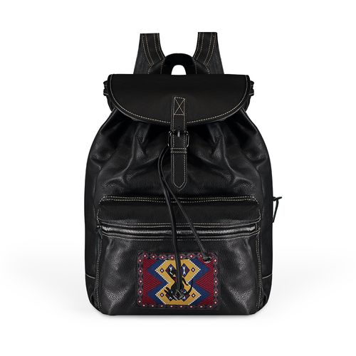 Mochila Couro Etiqueta Queimada - Preto