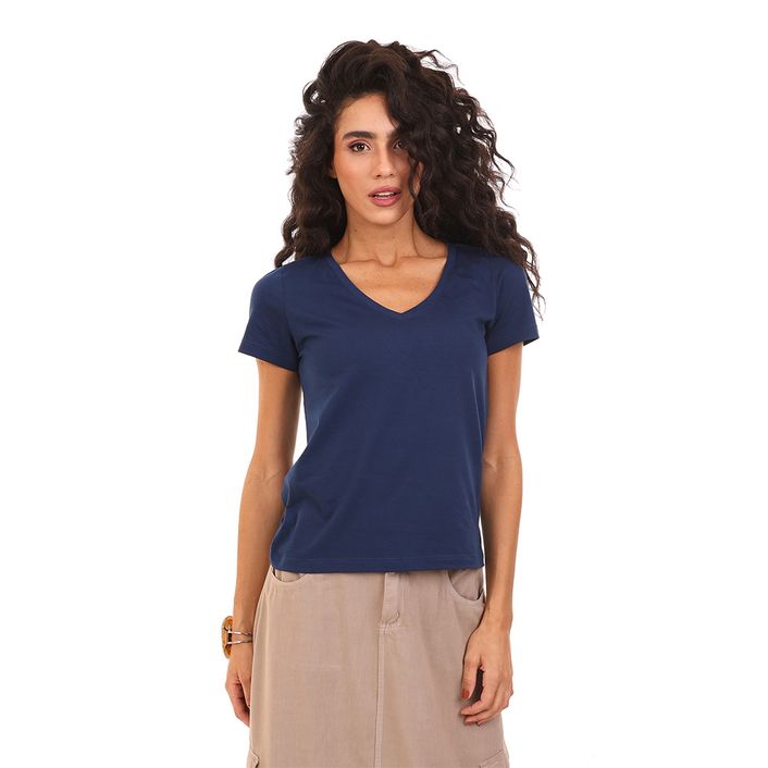 Camiseta Decote v Elast - Azul Marinho