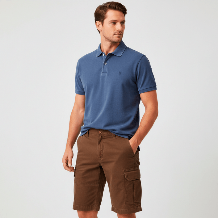 Polo Dois Relevos Estonad - Azul Marinho