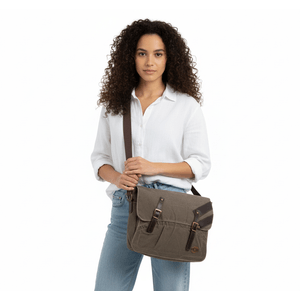 76 Bolsa Carteiro Tampa Tira Couro Fiv - Kaki