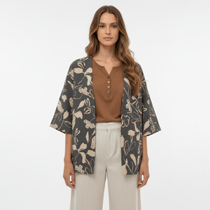 Kimono Estampado - Preto/Bege