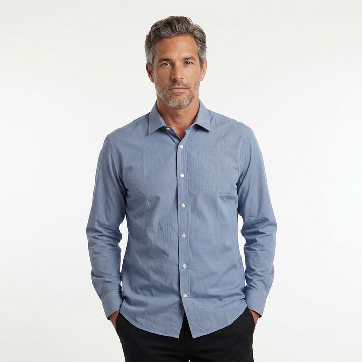 Camisa M/L Micro Xadrez - Azul Medio