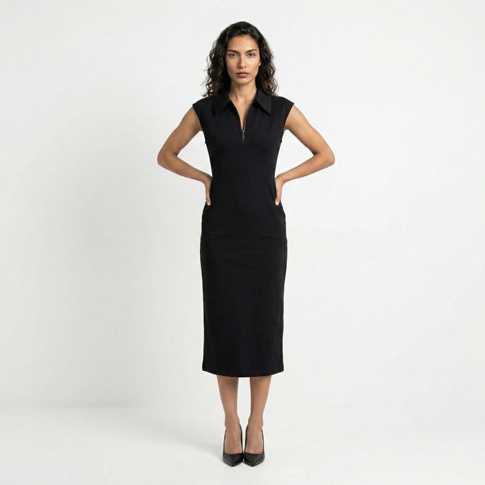 Vestido Malha Meio Ziper - Preto